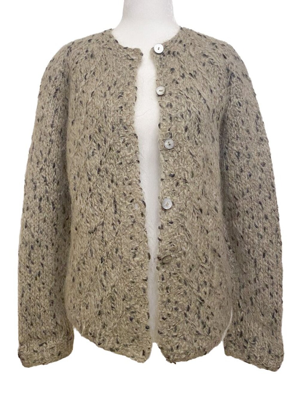 VTG Blairmoor Original Mohair Wool Blend Cardigan Sweater Green Oatmeal M Italy